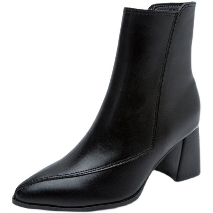 2024 Autumn Winter New European And American Style Pointed Toe Chunky Heel Side Zipper Short Fashion Boots For Women_vogvips.com