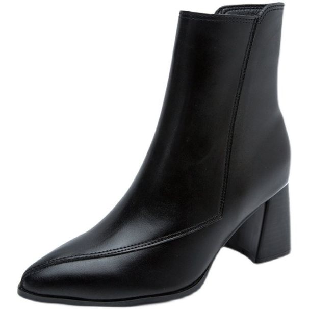 2024 Autumn Winter New European And American Style Pointed Toe Chunky Heel Side Zipper Short Fashion Boots For Women_vogvips.com
