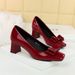 Square Head Bow Shallow Mouth Single Shoes Patent Leather Thick Heel Comfortable Women's Shoes_vogvips.com