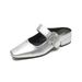 Weiwei Girl 958 French Style Square Toe Slippers for Women Thick Soled Single Strap Rhinestone Embellished Closed Toe Summer Wear_vogvips.com