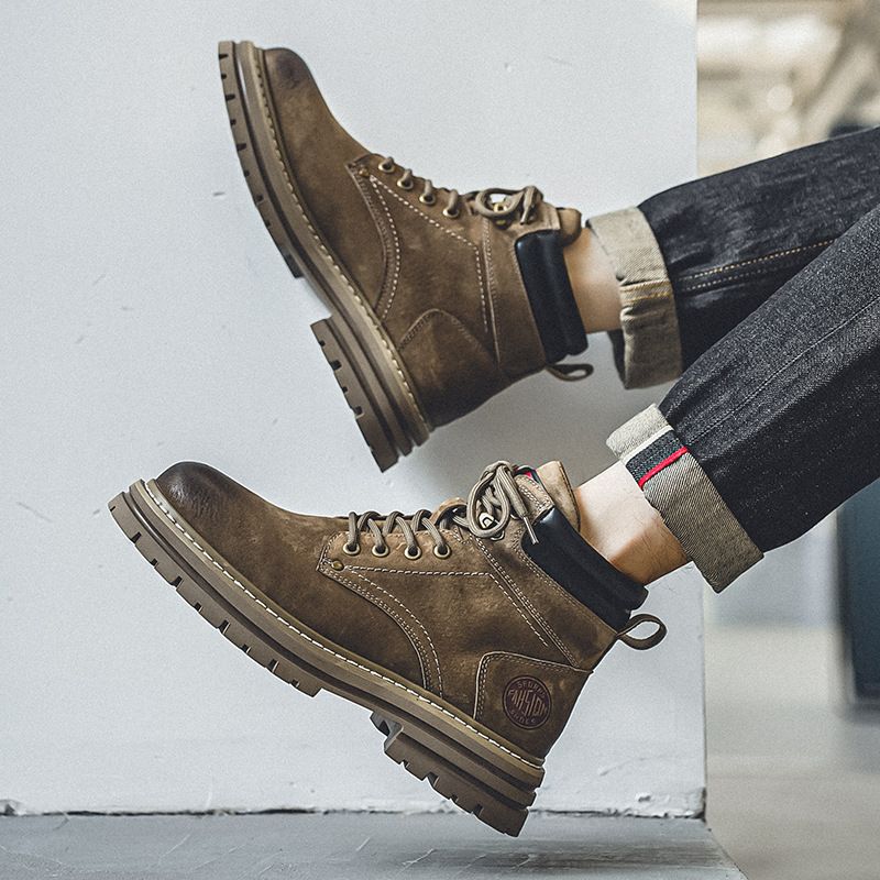 Men's Handmade Retro American Style Thick Sole Leather Work Boots Mid-Cut Outdoor Martin Boots For Riding & Hiking_vogvips.com