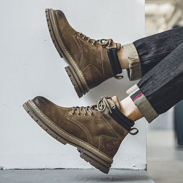 Men's Handmade Retro American Style Thick Sole Leather Work Boots Mid-Cut Outdoor Martin Boots For Riding & Hiking_vogvips.com