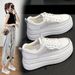 Women's Sneakers With 8CM Hidden Heel, Platform Thick Sole, 2026 Spring Genuine Leather Versatile Breathable Mesh White_vogvips.com