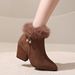Women's Pointed Toe Ankle Boots Fleece Lined Warm Chunky Heel Plus Size Fur Trimmed Fashion Mid Heel Winter Style_vogvips.com