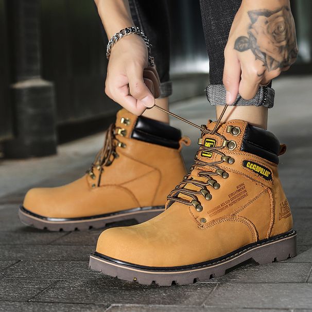 European Warm Series Men's High-top Martin British Style Anti-smash Anti-puncture Work Genuine Leather Steel Toe Waterproof Safety Boots_vogvips.com
