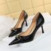 386-1 European And American Style Elegant Women's Thin Heel Shallow Mouth Pointed Toe Hollow Metal Buckle Decorated_vogvips.com
