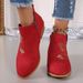 Women's 2024 Autumn Winter New V-Cut Embroidery Chunky Heel Side Zipper Riding Boots Low-Cut Pointed Toe Western Fashion_vogvips.com