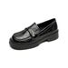 Platform Loafers Women's Velvet One-pedal Black Small Leather Shoes British Style Single Shoes Women's Autumn_vogvips.com