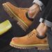 Men's Low-Cut Chunky Sole Casual Martin Boots - Vintage Workwear Style - Breathable Pigskin Leather - Slip-Resistant Rubber Outsole - Lace-Up Design_vogvips.com