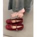 French Red Inner Height Increase Mary Jane Shoes Women's Shallow Mouth Ballet Single Shoes One Word Belt Grandma Shoes_vogvips.com