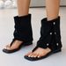 Black Flip-flop Sandals, Flat-soled Square-toed, Trendy European And American Bohemian Style, Spring-summer Fashion_vogvips.com