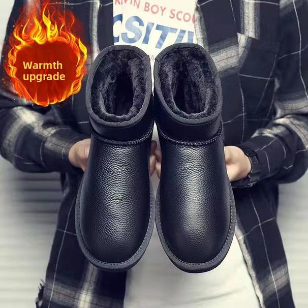 Winter Waterproof Short PU Leather Fleece Lined Warm Large Size Snow Boots Non-Slip Men's Cotton Shoes_vogvips.com