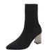 Autumn And Winter High-heeled Women's Shoes, Pointed Toe Chunky Heel Short Thin Velvet Elastic Slim Sock Boots, Martin_vogvips.com