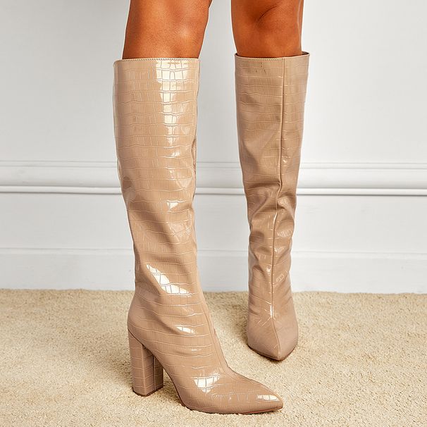 Pointed Toe Chunky Heeled Over The Knee Boots Fashion Knee-High Boots With Pointed Toe And Chunky Heel - Elegant PU Leather Riding Boots For Winter_vogvips.com