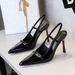 Women's Shoes Sexy Pointed Toe High Heels, Stiletto Heels, Super High Heels, Patent Leather, Metal Buckle, Open Back, And Strap._vogvips.com