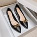 Women's Shoes Chunky Heel Pumps - Pointed Toe Slip-On Dress Shoes With Metal Buckle Detail, Comfortable Mid Heel (3-6cm) For All Seasons, Sizes 34-42_vogvips.com