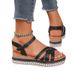 New Cross Buckle Water Diamond Women's Large Rope Sponge Cake Thick Bottom Square Head Sandals_vogvips.com