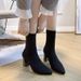 Autumn And Winter High-heeled Women's Shoes, Pointed Toe Chunky Heel Short Thin Velvet Elastic Slim Sock Boots, Martin_vogvips.com