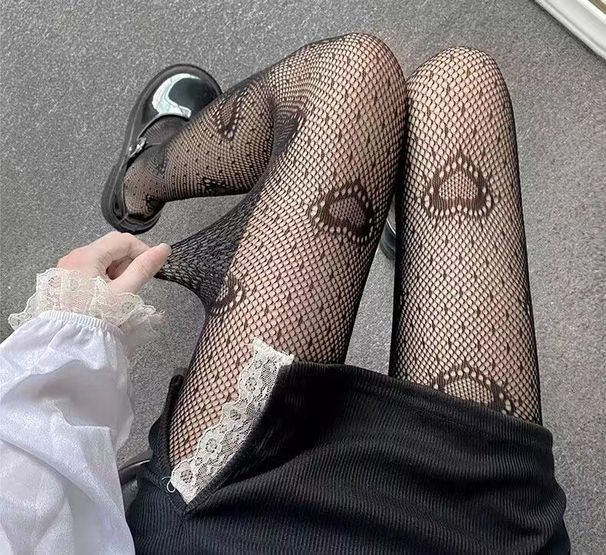 Silk Stockings Black Peach Heart Women's Thin Pantyhose Sexy Lace Bottoming Stockings_vogvips.com