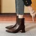 Chunky Heel Short Boots French Style Elegant High Heel Slim 2025 New Boots Brown Pointed Toe Ankle Boots Spring Autumn Single Boot_vogvips.com