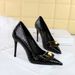 Women S Fine High Heels Shallow Mouth Pointed Snake Patent Leather Metal Buckle Decorative Single Shoes For Women_vogvips.com