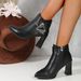 Women's Plus Size Pointed Toe High Heeled Ankle Boots Side Zipper Metal Decoration Fashion 34 Autumn New Style_vogvips.com