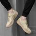 Men's Casual Shoes Lace-up Contrasting Casual Shoes First Layer Men's Board Shoes_vogvips.com