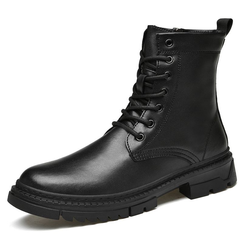 Martin Boots Men's Trendy Velvet Cotton Shoes High-top Wind-top Black Tooling Boots_vogvips.com