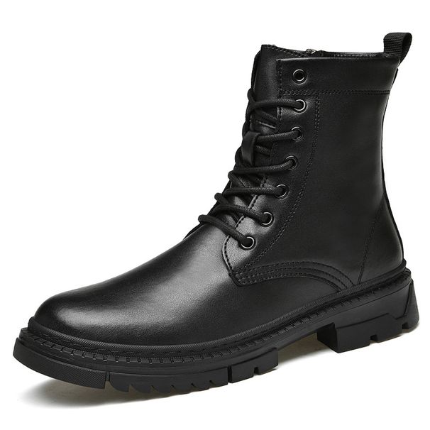 Martin Boots Men's Trendy Velvet Cotton Shoes High-top Wind-top Black Tooling Boots_vogvips.com