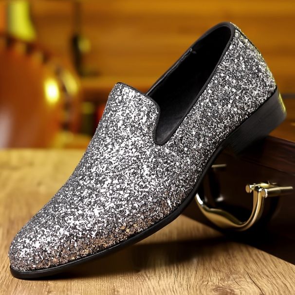 Large Men's Casual Korean Version Trendy And Personalized Bean Sequin Lefu Leather Shoes_vogvips.com