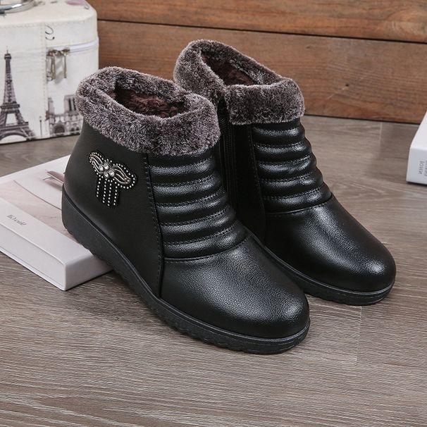 Winter Fleece-Lined Mom Cotton Shoes Warm Middle-Aged And Elderly Grandma Short Dropshipping Thickened Flat Snow Boots_vogvips.com