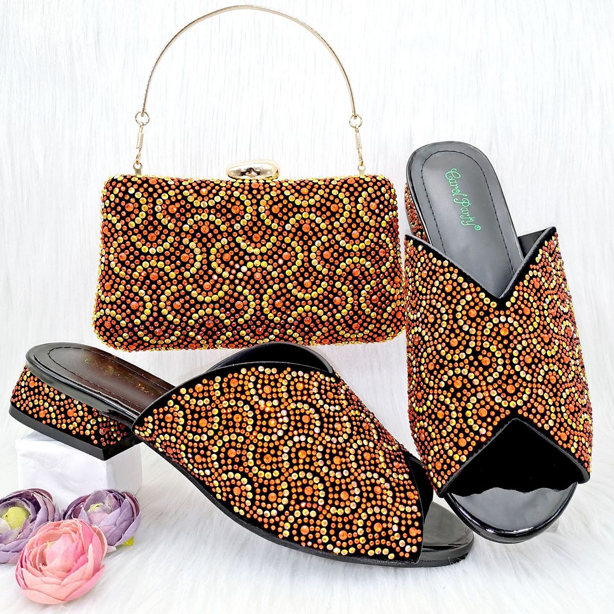 Women’s Shoes fashion women's shoes and bags set color matching rhinestone plaid comfortable low heeled slippers_vogvips.com