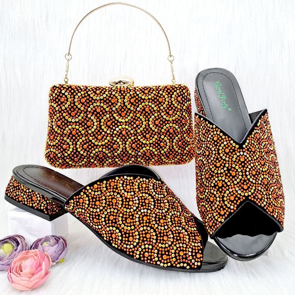 Women’s Shoes fashion women's shoes and bags set color matching rhinestone plaid comfortable low heeled slippers_vogvips.com