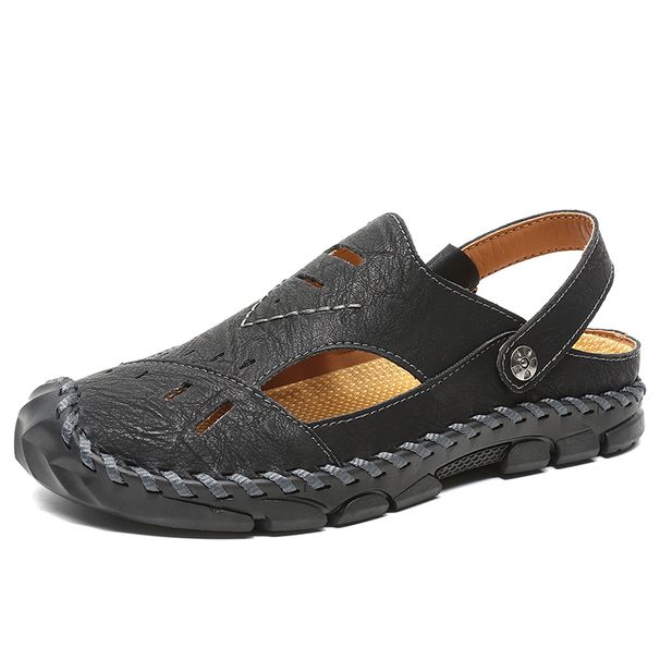 Outdoor Summer Sandals For Men Casual Sport Slippers PU Leather Slides Breathable Beach Flip-Flops Dual-Purpose Male_vogvips.com