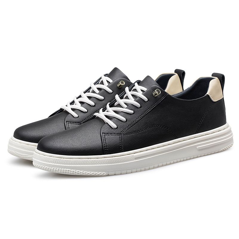 Men's Round Head Board Shoes Cowhide Surface Breathable Small Hole Casual Little White Shoes Low-top Sports Men's Shoes_vogvips.com