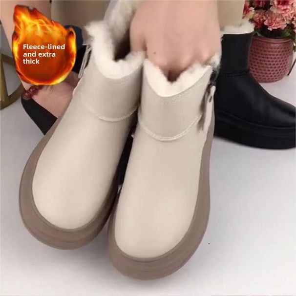 2025 New Winter Thickened Warm Snow For Women With Fleece, Thick Sole, Non-Slip Soft Leather Short Boots, Cotton Boots_vogvips.com
