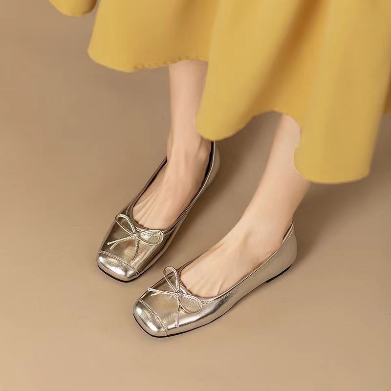 French Style Silver Mary Jane Shoes For Women, Shallow Mouth, Style, Gentle And Elegant Ballet Flats, Versatile_vogvips.com