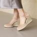 2021 Spring New Shoes: Suede Wedge Heel Sandals With Thick Sole, Shallow Mouth, Single Strap Buckle, Women's High Heels_vogvips.com