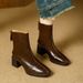 High-heeled Short Boots For Women, Slim-fit Boots, 2025 New French-style Brown Winter Boots, Women's Chunky Heel Square-toed Mid-c_vogvips.com