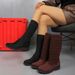 Women's Winter Knitted Mid Calf Boots Wedge Heel Breathable Slip On Sock Plus Size Slim Fit_vogvips.com