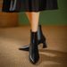 Slim-fit French-style Pointed-toe White High-heeled Ankle Boots For Women, Chunky Heel, 2025 Mid-calf Boots For Women, Mid-heel Wh_vogvips.com