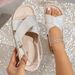Slip On Slippers For Outdoor Wear Colorful Cross Lace Buckle Flat Shoes Double Layer Ivory White Flat Slippers_vogvips.com
