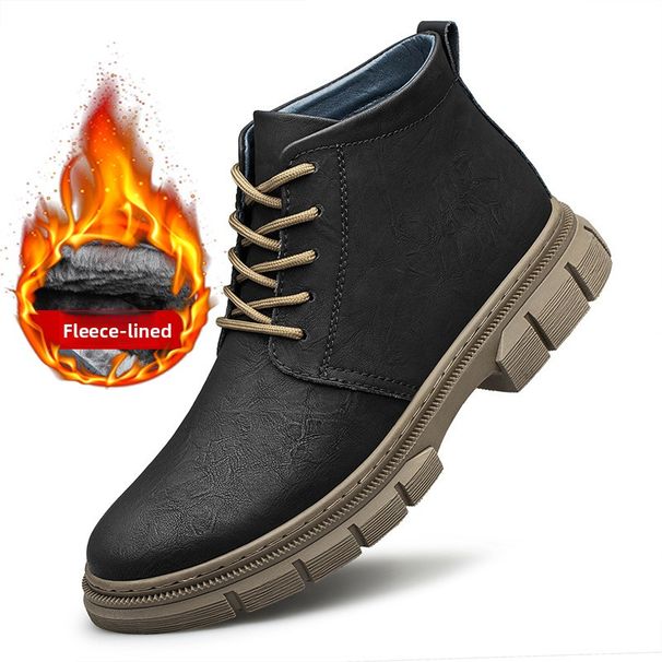 Leather Casual Martin Boots Men's Tooling Style Men's Boots Fleece Warm Men's Shoes Medium Tube Men's_vogvips.com