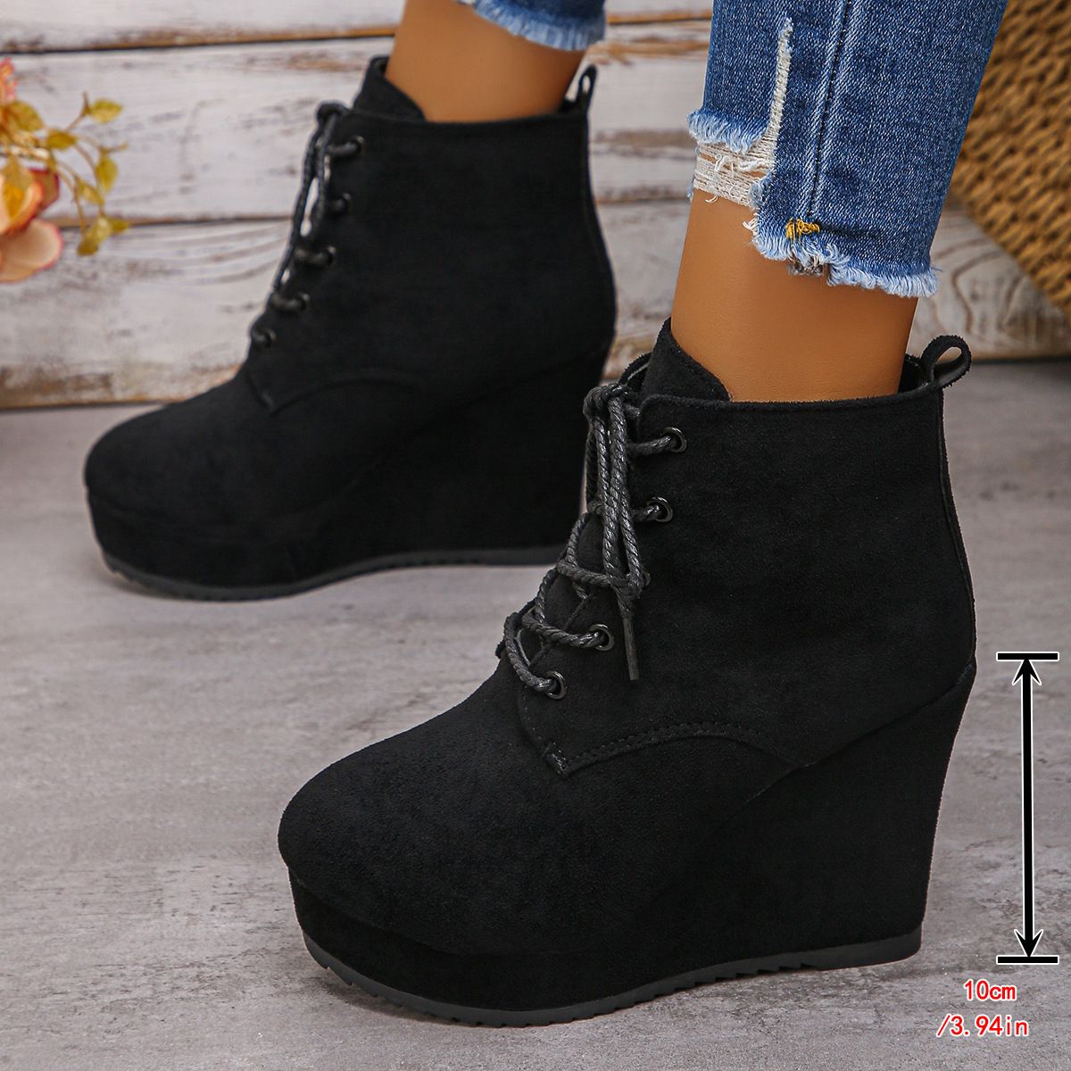 Women's Suede Lace Up Wedge Ankle Boots Winter New Style Plus Size Platform European And American Fashion_vogvips.com