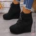 Women's Suede Lace Up Wedge Ankle Boots Winter New Style Plus Size Platform European And American Fashion_vogvips.com