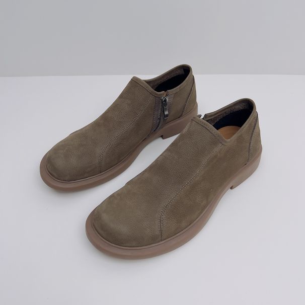 Men's Single Business Casual Leather Shoes Top Layer Cowhide Rubber Sole Side Zipper Easy To Put On And Take Off Brown_vogvips.com