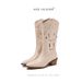 Pointed Toe Hollow Out Short For Women Ethnic Style New Thick Sole Mid-Calf Motorcycle Chunky Heel Versatile Western_vogvips.com