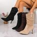 plus Size Women's Suede Pointed Toe High Heel Fashion Boots Winter Mid Calf Pleated Cross Style European And American Fashion_vogvips.com