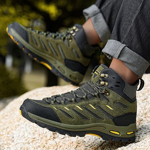 Outdoor Hiking Shoes Men Shoes Mid-top Wear-resistant Anti-slip Comfortable Men Shoes Flat Lace-up Casual Sports Shoes Men_vogvips.com