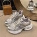 European Station Genuine Leather Dad Shoes Women's Spring/Summer Edition Mesh Breathable White Shoes Thick Bottom Casual Sports Shoes Trendy_vogvips.com
